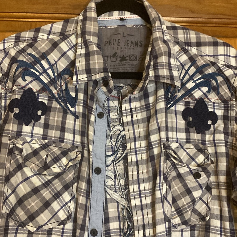 Vintage Pepe London light flannel embroidered shirt